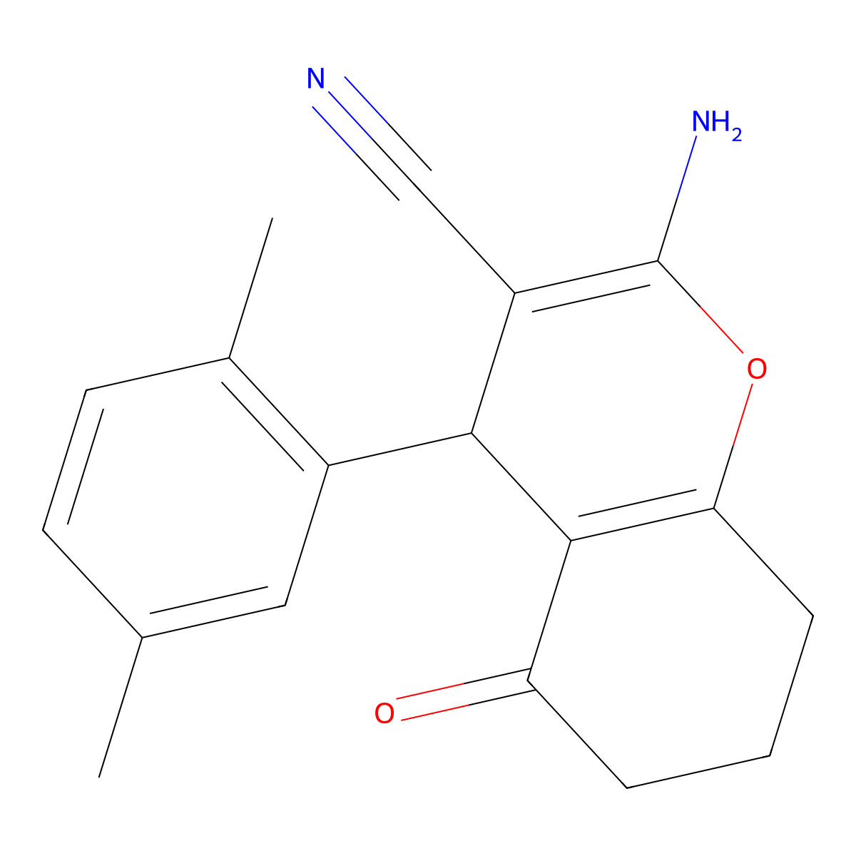 2-Amino-4-(2,5-dimethylphenyl)-5-oxo-4,6,7,8-tetrahydrochromene-3-carbonitrile molecular structure, CAS 329208-06-2