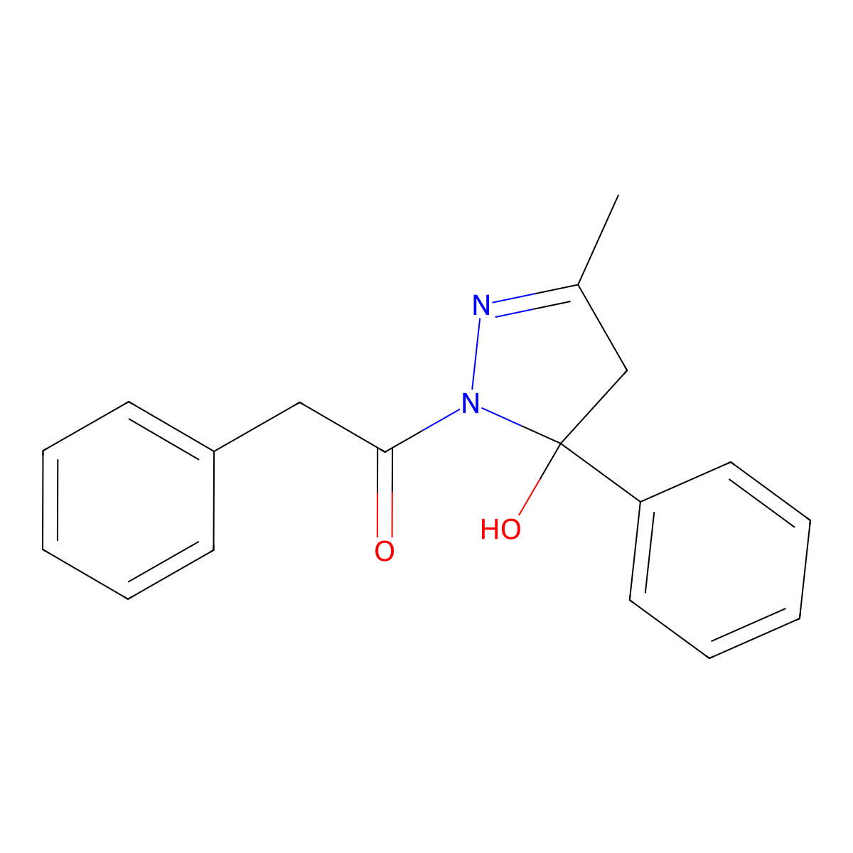 1-(5-hydroxy-3-methyl-5-phenyl-4H-pyrazol-1-yl)-2-phenylethanone molecular structure, CAS 329210-94-8