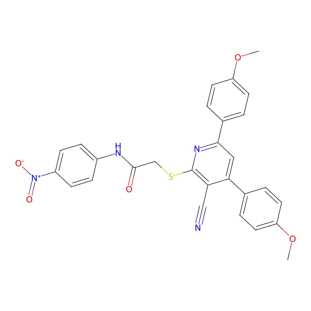 2-((3-Cyano-4,6-bis(4-methoxyphenyl)pyridin-2-yl)thio)-N-(4-nitrophenyl)acetamide molecular structure, CAS 329212-10-4