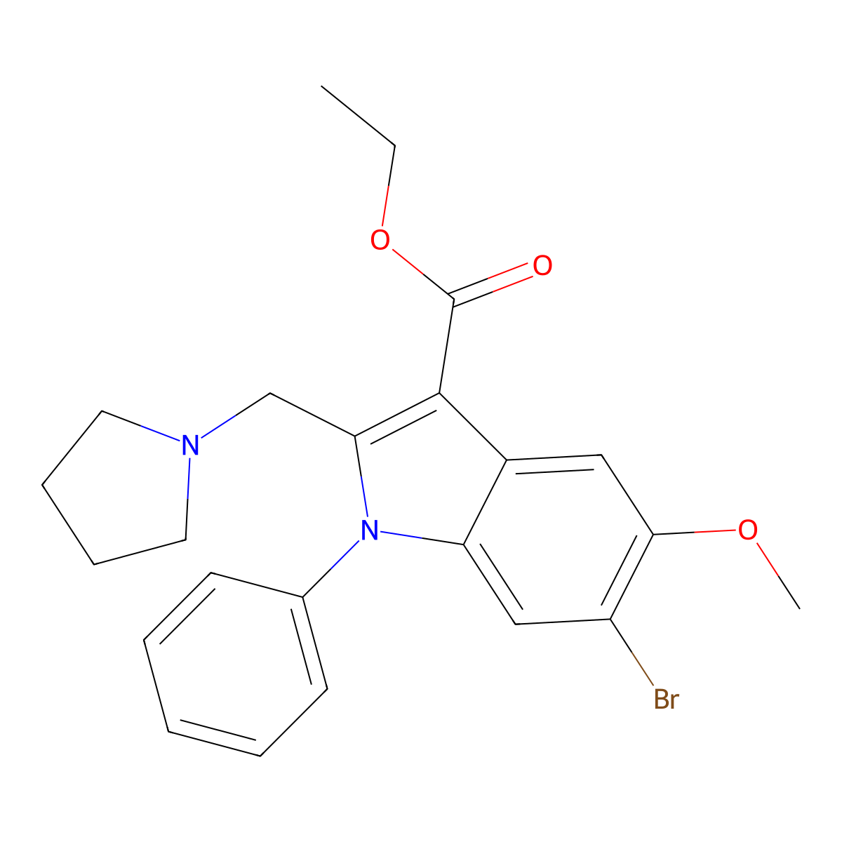 ethyl 6-bromo-5-methoxy-1-phenyl-2-(pyrrolidin-1-ylmethyl)-1H-indole-3-carboxylate molecular structure, CAS 329212-53-5