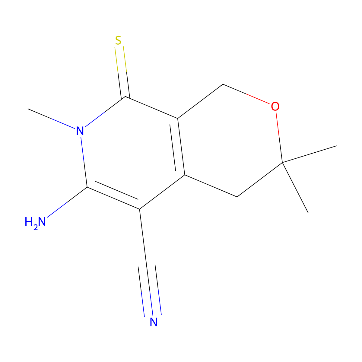 6-amino-3,3,7-trimethyl-8-thioxo-3,4,7,8-tetrahydro-1H-pyrano[3,4-c]pyridine-5-carbonitrile molecular structure, CAS 329212-72-8
