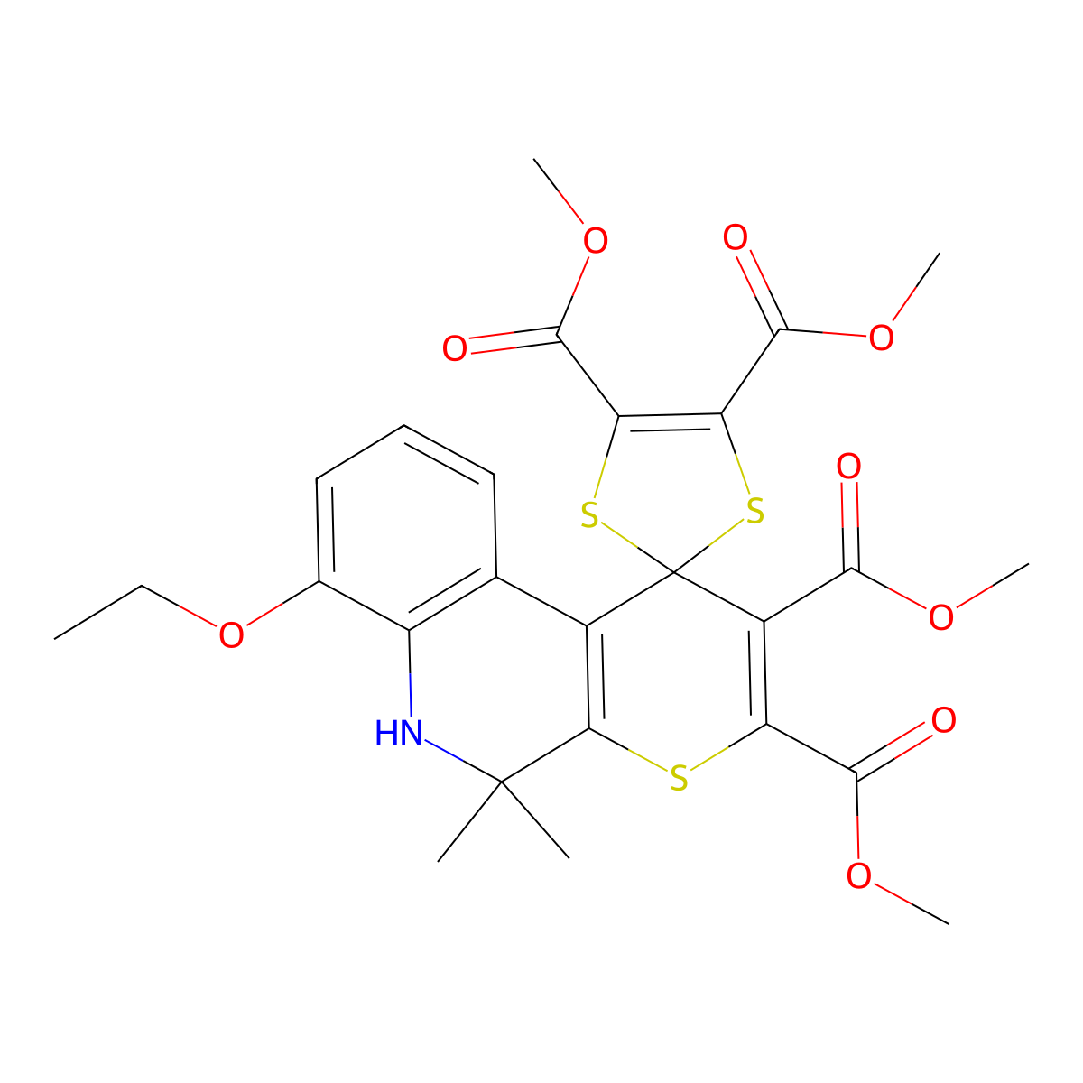 Methyl 12-ethoxy-10,10-dimethyl-4,5,8-tris(methoxycarbonyl)spiro[1,3-dithiolen e-2,1'-5,6-dihydrothiino[2,3-c]quinoline]-7-carboxylate molecular structure, CAS 329213-11-8