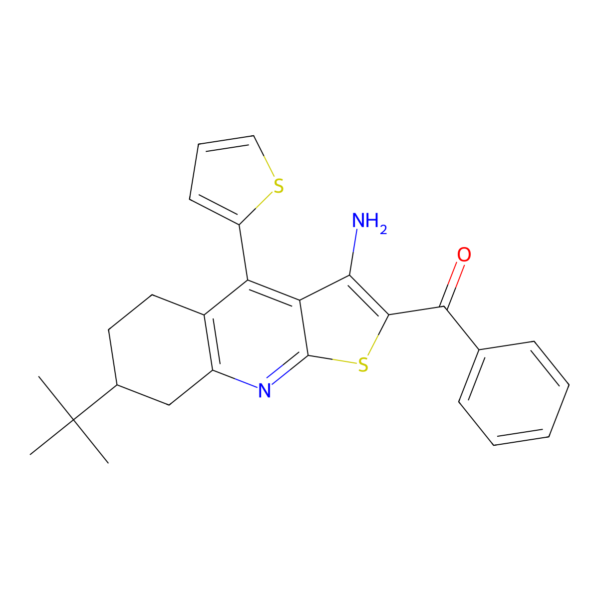 (3-Amino-7-tert-butyl-4-thiophen-2-yl-5,6,7,8-tetrahydrothieno[2,3-b]quinolin-2-yl)-phenylmethanone molecular structure, CAS 329213-38-9
