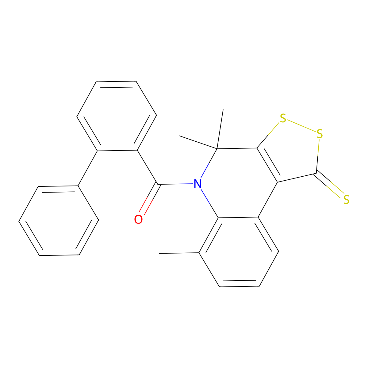 (2-Phenylphenyl)-(4,4,6-trimethyl-1-sulfanylidenedithiolo[3,4-c]quinolin-5-yl)methanone molecular structure, CAS 329213-42-5