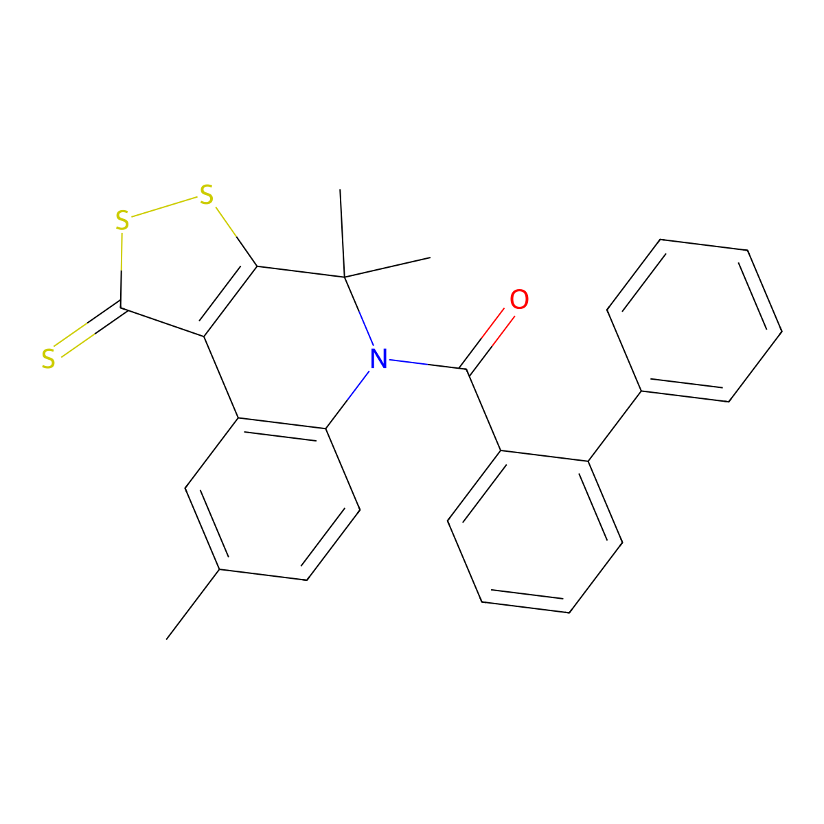 (2-Phenylphenyl)-(4,4,8-trimethyl-1-sulfanylidenedithiolo[3,4-c]quinolin-5-yl)methanone molecular structure, CAS 329213-43-6