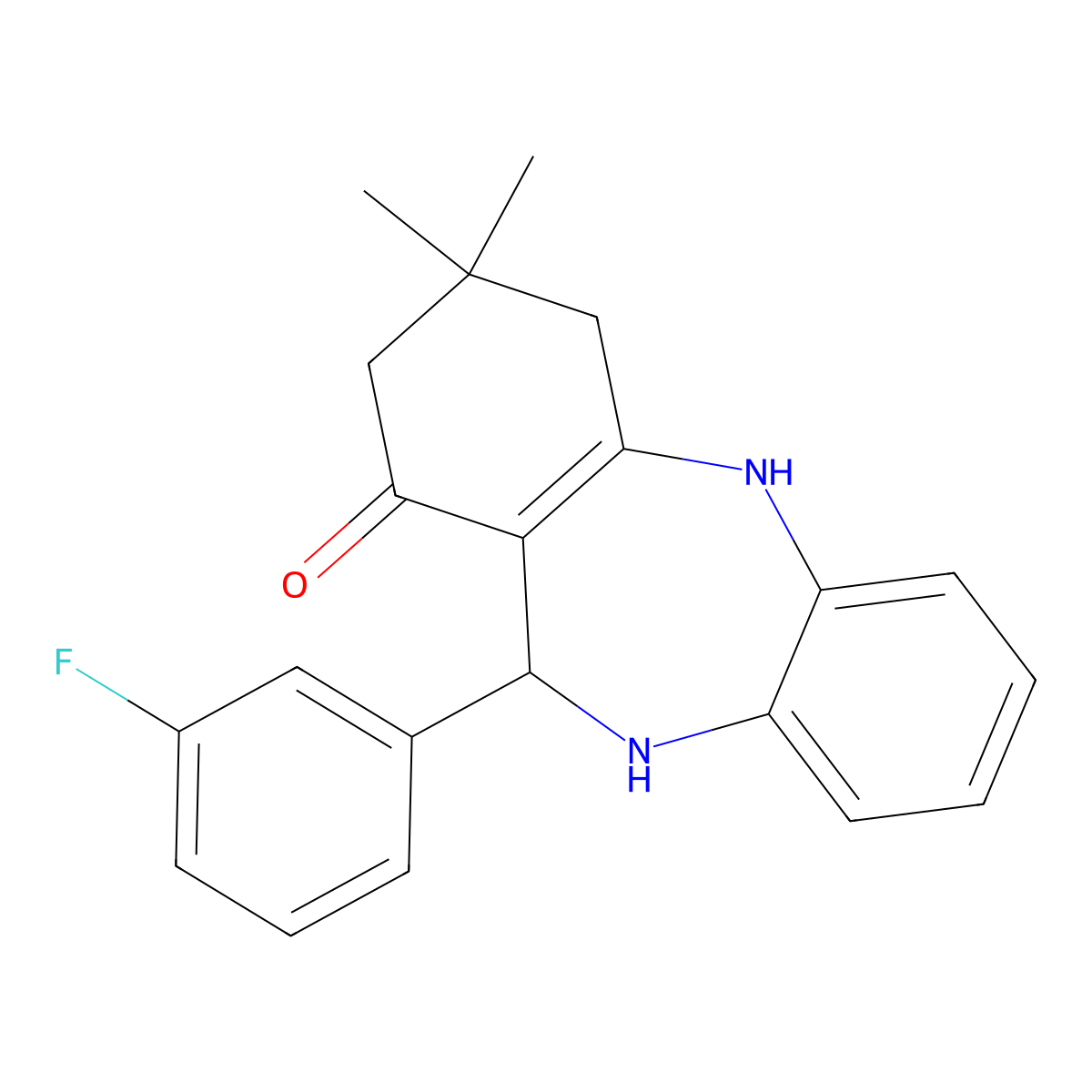 6-(3-fluorophenyl)-9,9-dimethyl-6,8,10,11-tetrahydro-5H-benzo[b][1,4]benzodiazepin-7-one molecular structure, CAS 329213-59-4