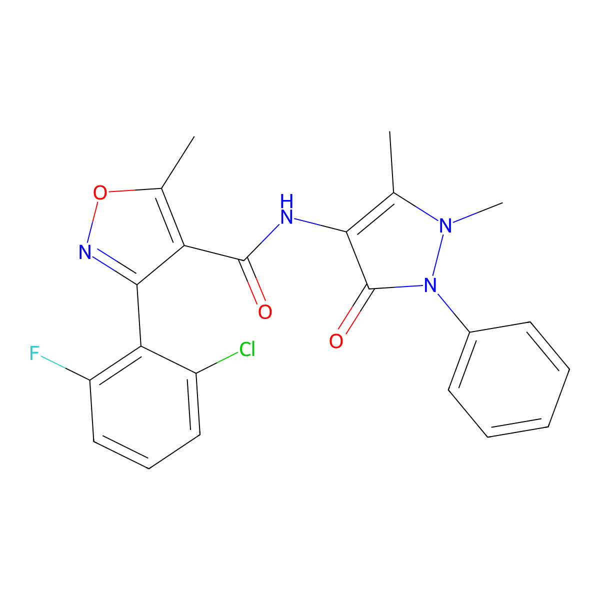 3-(2-chloro-6-fluorophenyl)-N-(1,5-dimethyl-3-oxo-2-phenylpyrazol-4-yl)-5-methyl-1,2-oxazole-4-carboxamide molecular structure, CAS 329213-61-8