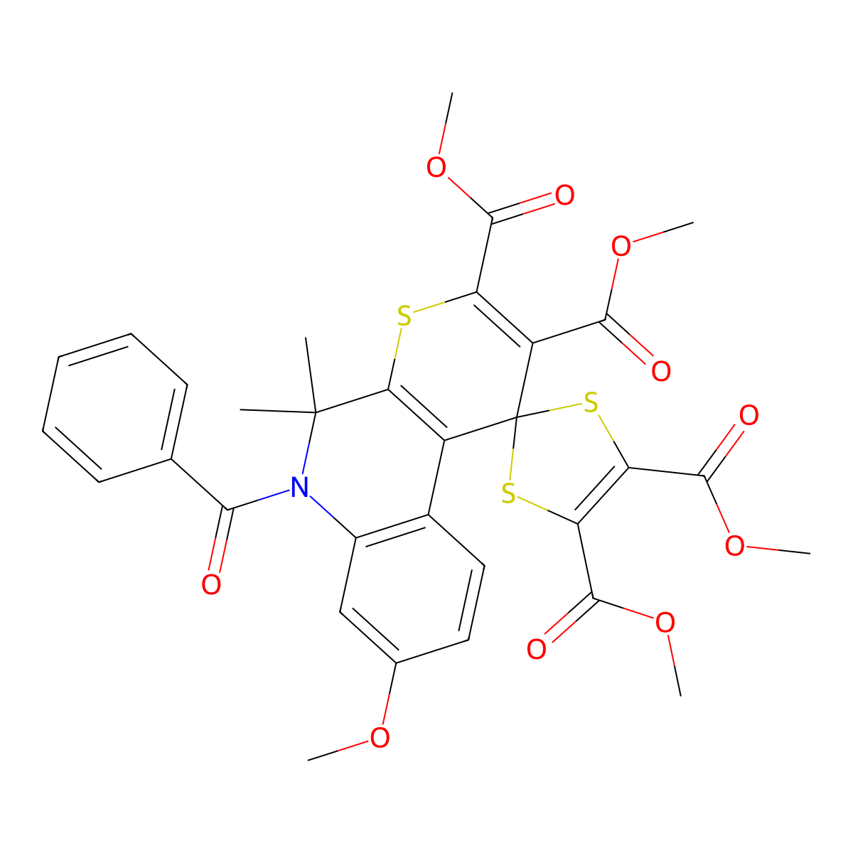 Tetramethyl 6'-benzoyl-8'-methoxy-5',5'-dimethylspiro[1,3-dithiole-2,1'-thiopyrano[2,3-c]quinoline]-2',3',4,5-tetracarboxylate molecular structure, CAS 329213-84-5
