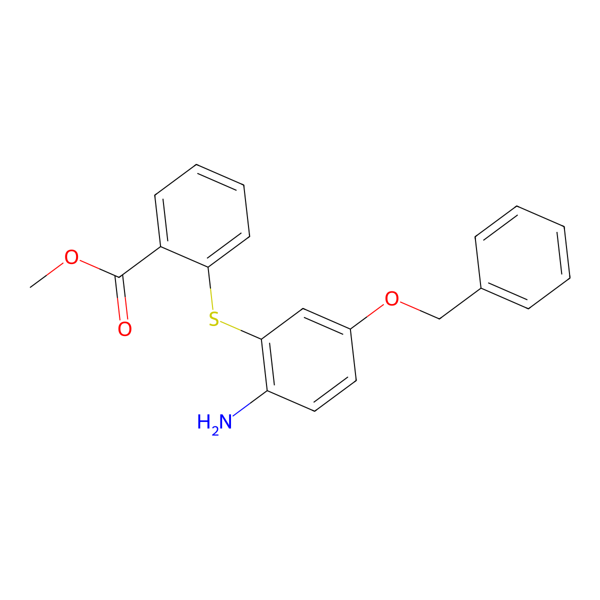 Methyl 2-{[2-amino-5-(benzyloxy)phenyl]sulfanyl}benzoate molecular structure, CAS 329217-05-2