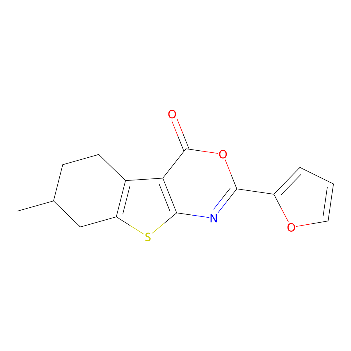 2-(Furan-2-yl)-7-methyl-5,6,7,8-tetrahydro-[1]benzothiolo[2,3-d][1,3]oxazin-4-one molecular structure, CAS 329218-95-3