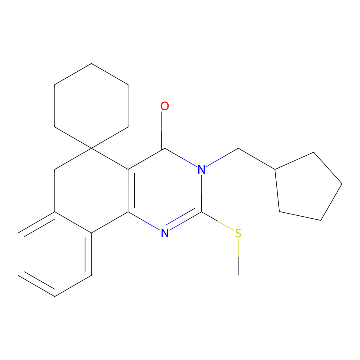 3-(cyclopentylmethyl)-2-methylsulfanylspiro[6H-benzo[h]quinazoline-5,1'-cyclohexane]-4-one molecular structure, CAS 329219-01-4