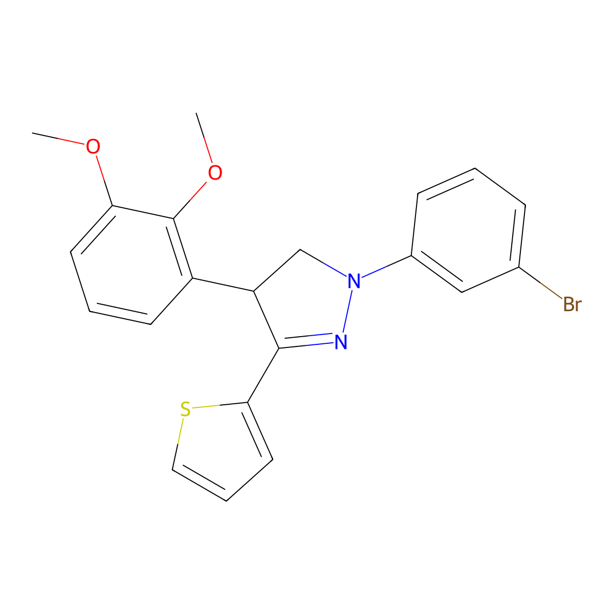 2-(3-Bromophenyl)-4-(2,3-dimethoxyphenyl)-5-thiophen-2-yl-3,4-dihydropyrazole molecular structure, CAS 329219-20-7