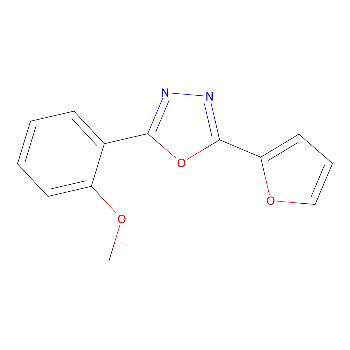 2-(Furan-2-yl)-5-(2-methoxyphenyl)-1,3,4-oxadiazole molecular structure, CAS 329219-57-0