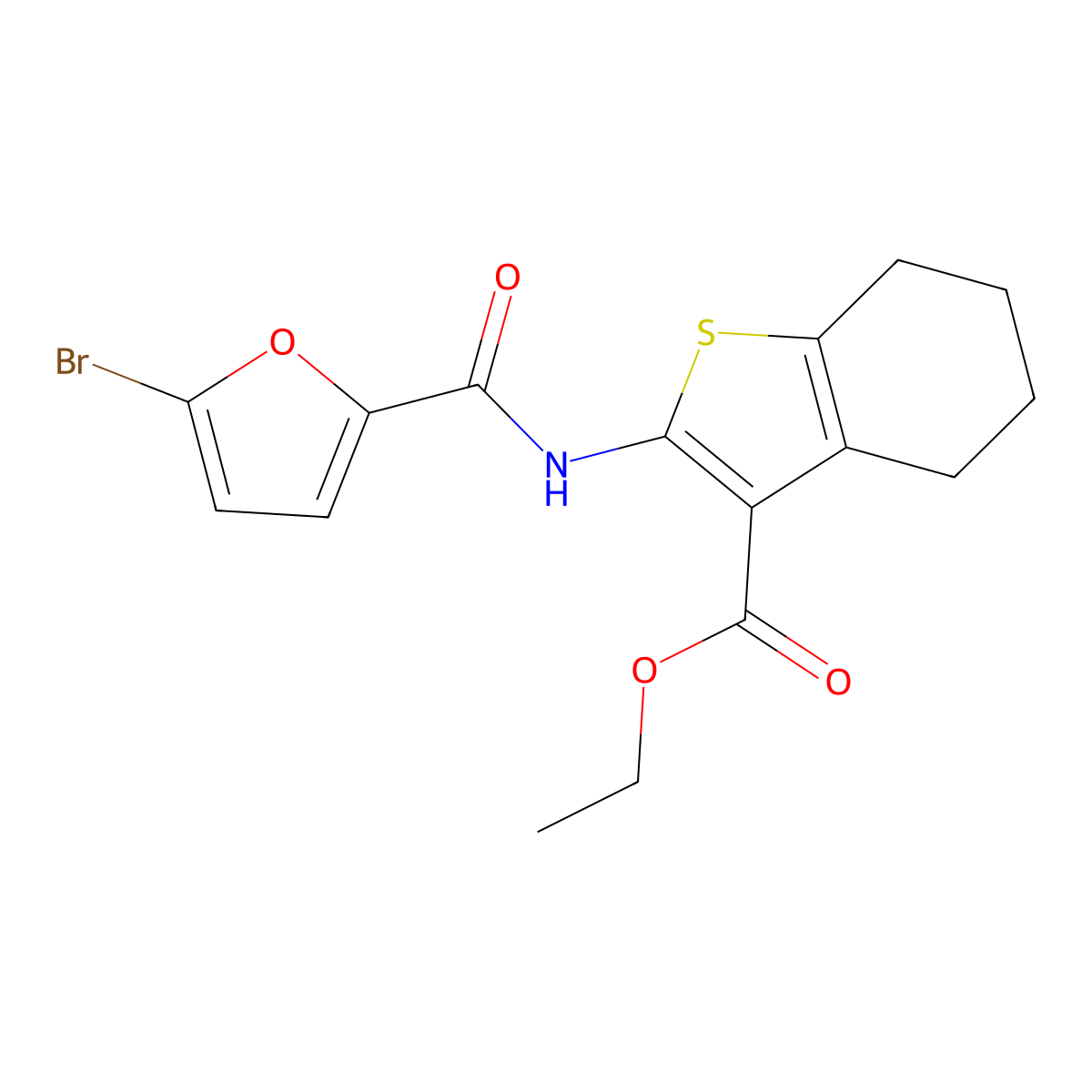 Ethyl 2-[(5-bromofuran-2-carbonyl)amino]-4,5,6,7-tetrahydro-1-benzothiophene-3-carboxylate molecular structure, CAS 329219-63-8
