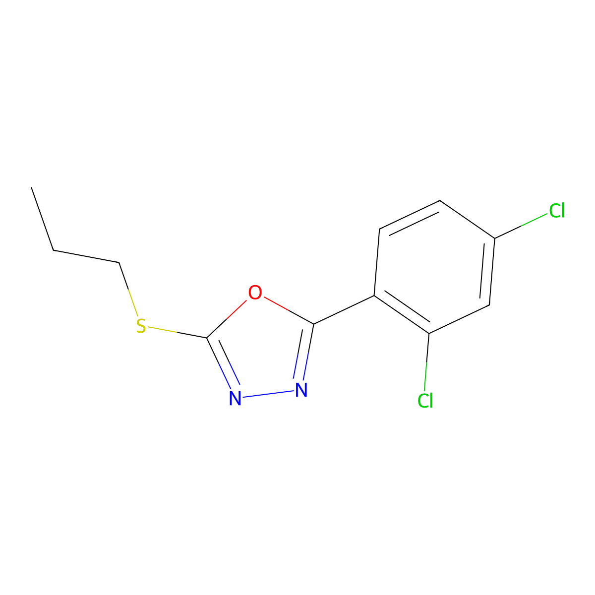 2-(2,4-Dichlorophenyl)-5-(propylsulfanyl)-1,3,4-oxadiazole molecular structure, CAS 329221-28-5