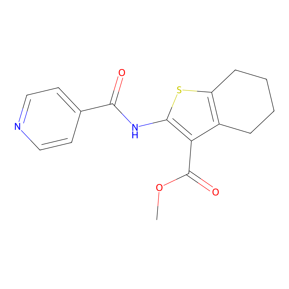 Methyl 2-[(pyridin-4-ylcarbonyl)amino]-4,5,6,7-tetrahydro-1-benzothiophene-3-carboxylate molecular structure, CAS 329221-35-4