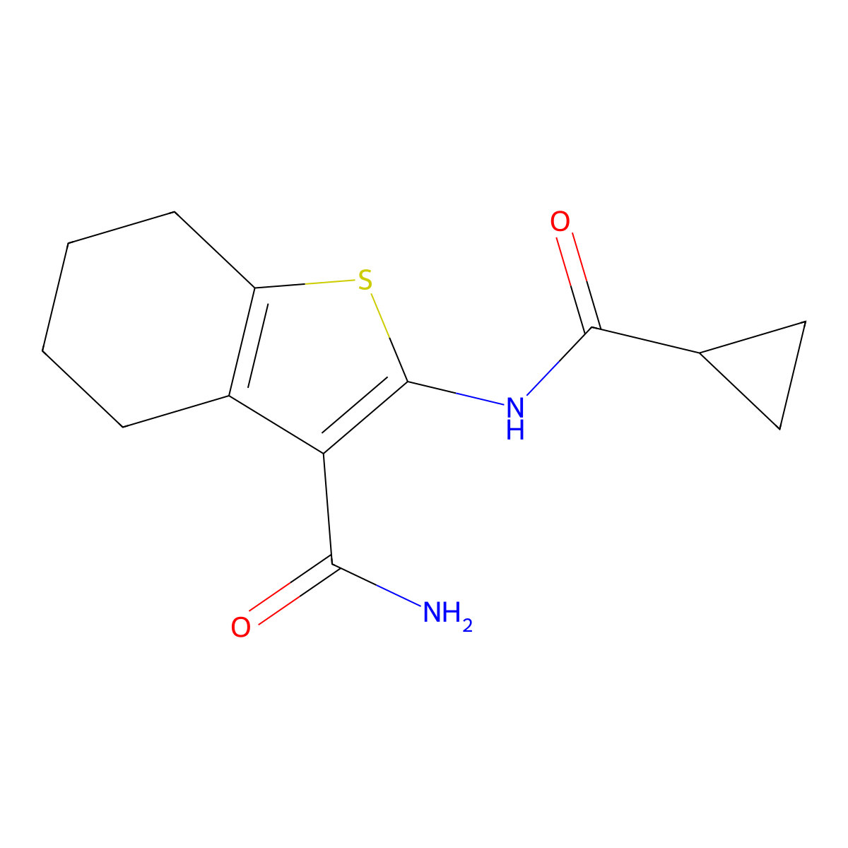 2-((Cyclopropylcarbonyl)amino)-4,5,6,7-tetrahydro-1-benzothiophene-3-carboxamide molecular structure, CAS 329221-38-7