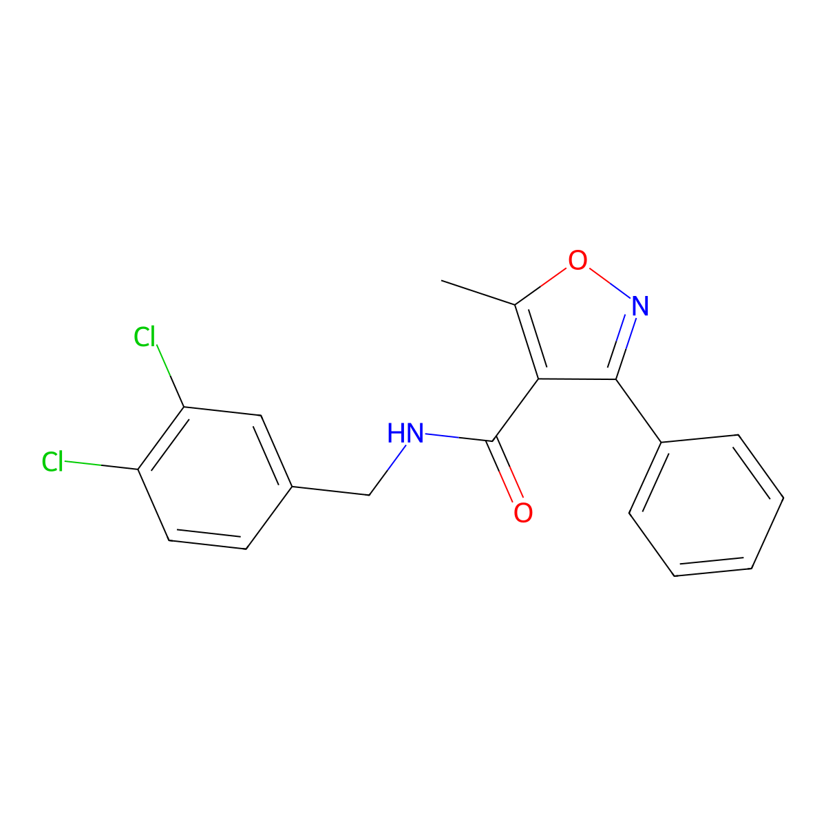 N-((3,4-Dichlorophenyl)methyl)-5-methyl-3-phenyl-4-isoxazolecarboxamide molecular structure, CAS 329221-46-7