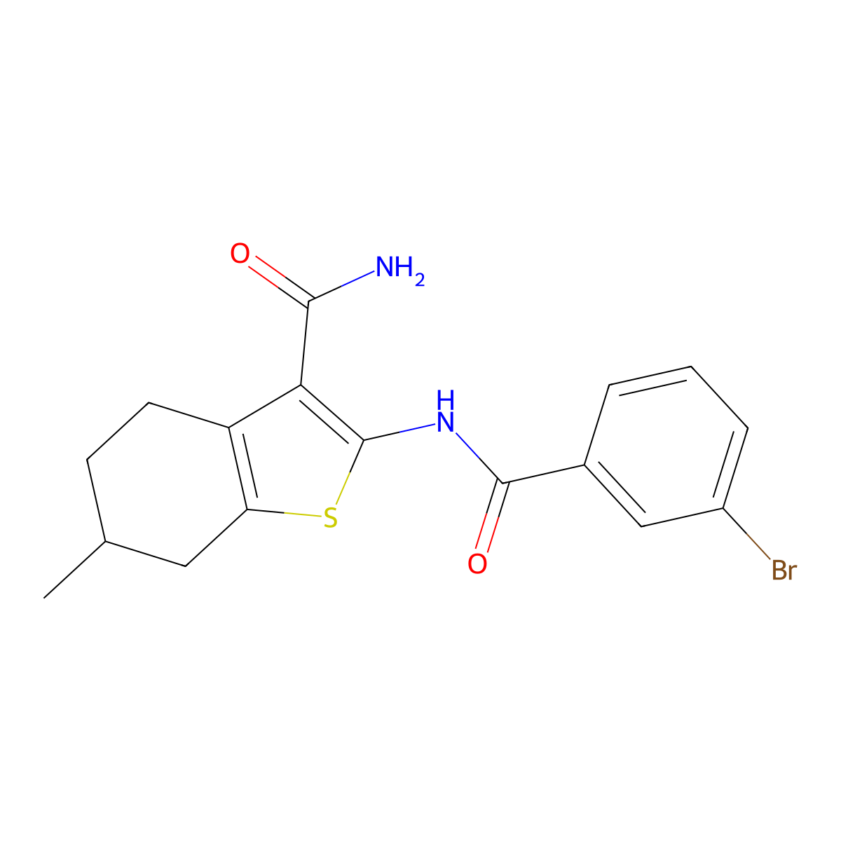 2-[(3-Bromobenzoyl)amino]-6-methyl-4,5,6,7-tetrahydro-1-benzothiophene-3-carboxamide molecular structure, CAS 329221-48-9