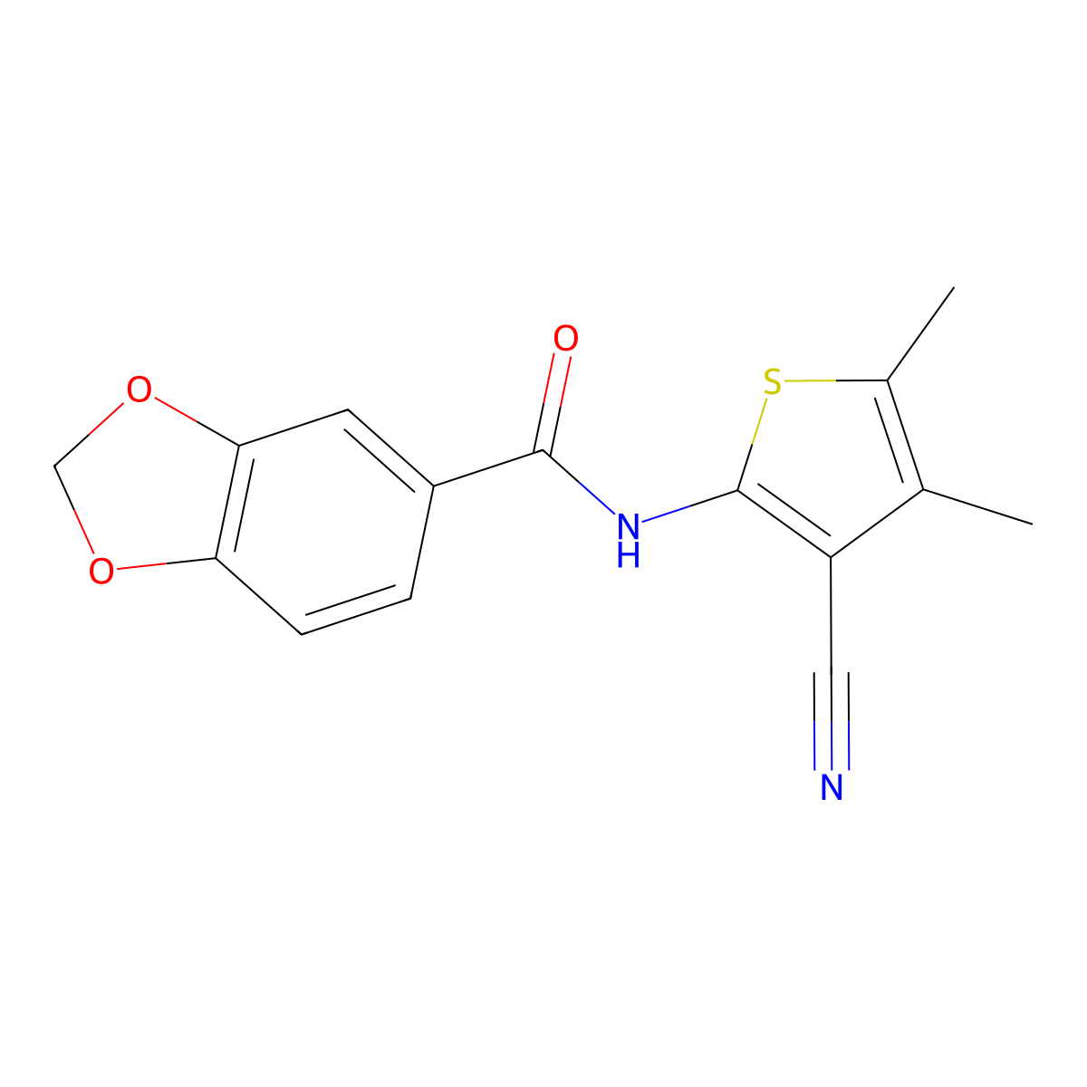 N-(3-cyano-4,5-dimethylthiophen-2-yl)-1,3-benzodioxole-5-carboxamide molecular structure, CAS 329221-57-0