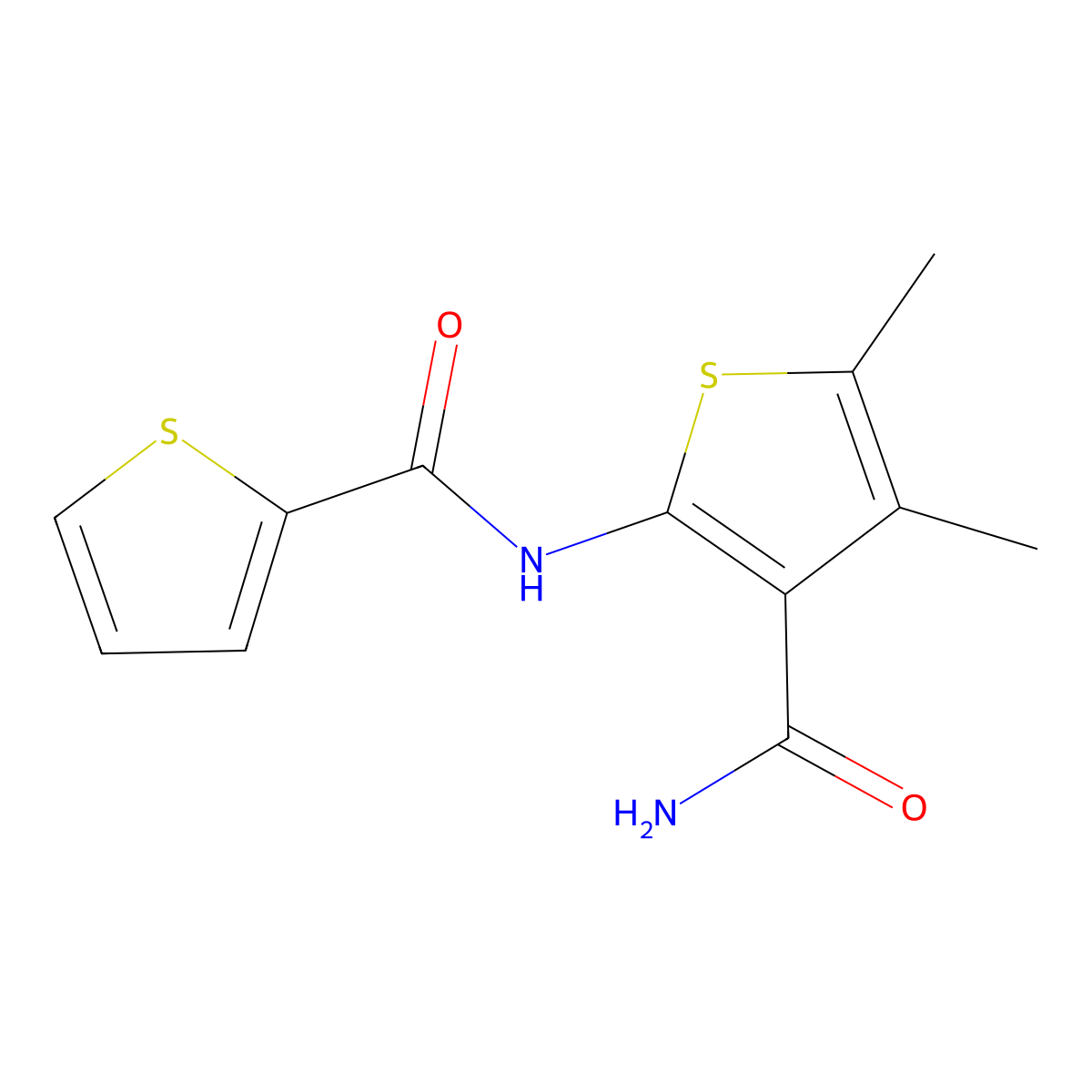 N-[3-(aminocarbonyl)-4,5-dimethyl-2-thienyl]-2-thiophenecarboxamide molecular structure, CAS 329221-59-2