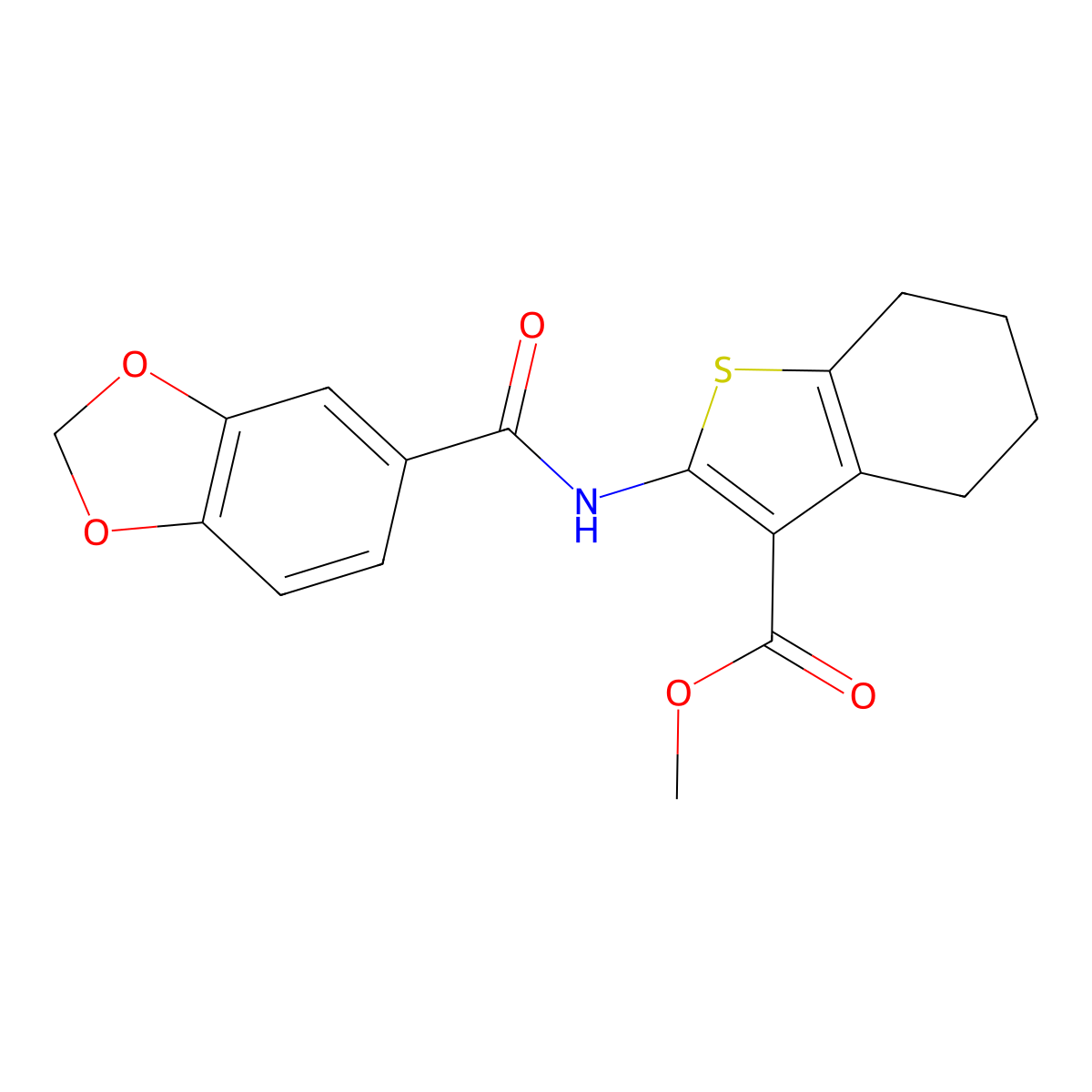 Methyl 2-(1,3-benzodioxole-5-carbonylamino)-4,5,6,7-tetrahydro-1-benzothiophene-3-carboxylate molecular structure, CAS 329221-87-6