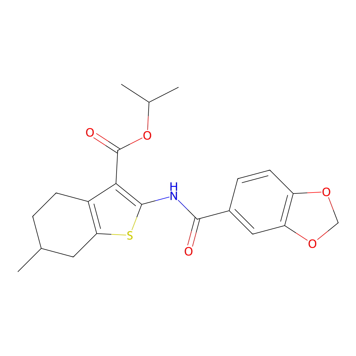 Propan-2-yl 2-(1,3-benzodioxole-5-carbonylamino)-6-methyl-4,5,6,7-tetrahydro-1-benzothiophene-3-carboxylate molecular structure, CAS 329221-88-7