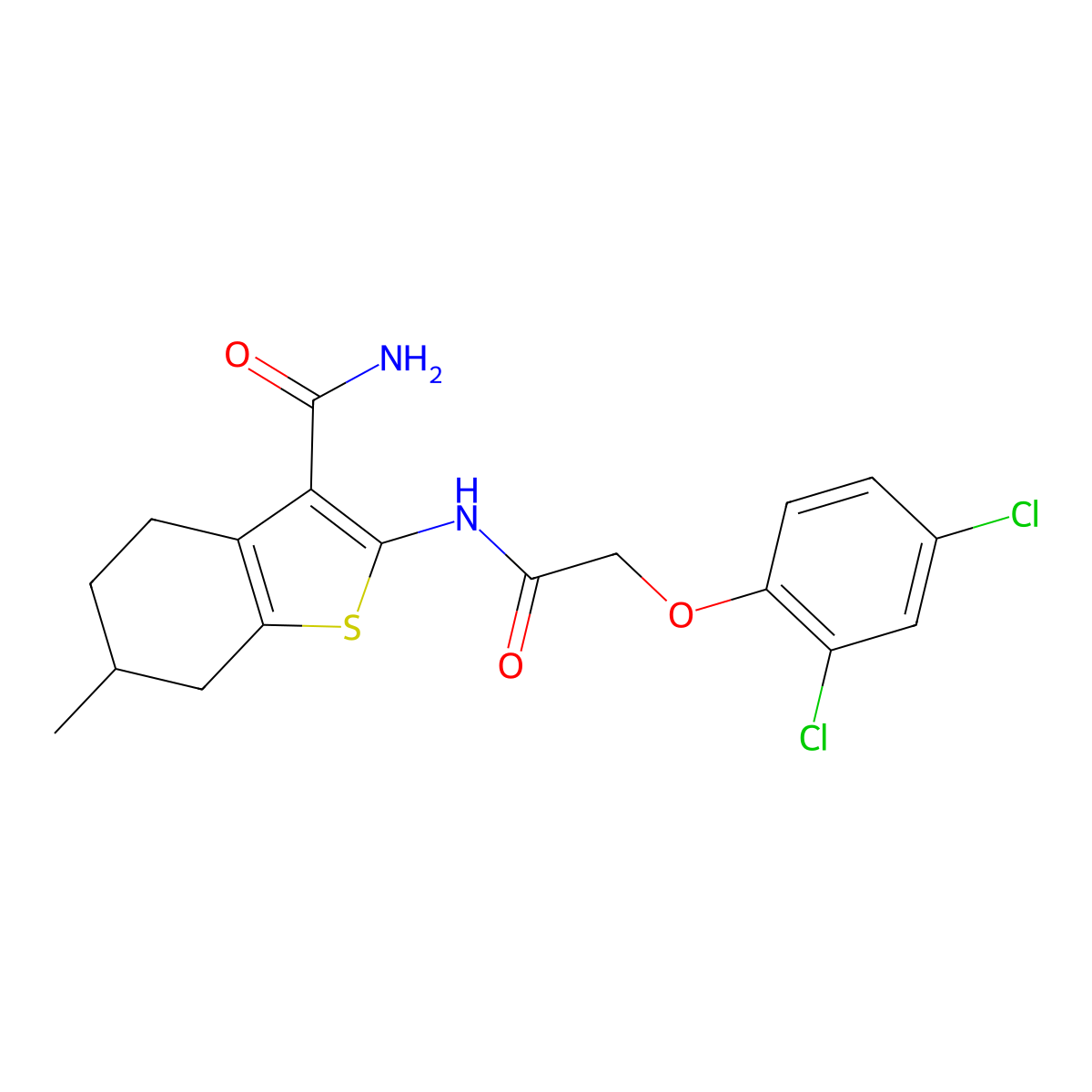2-{[(2,4-Dichlorophenoxy)acetyl]amino}-6-methyl-4,5,6,7-tetrahydro-1-benzothiophene-3-carboxamide molecular structure, CAS 329221-90-1