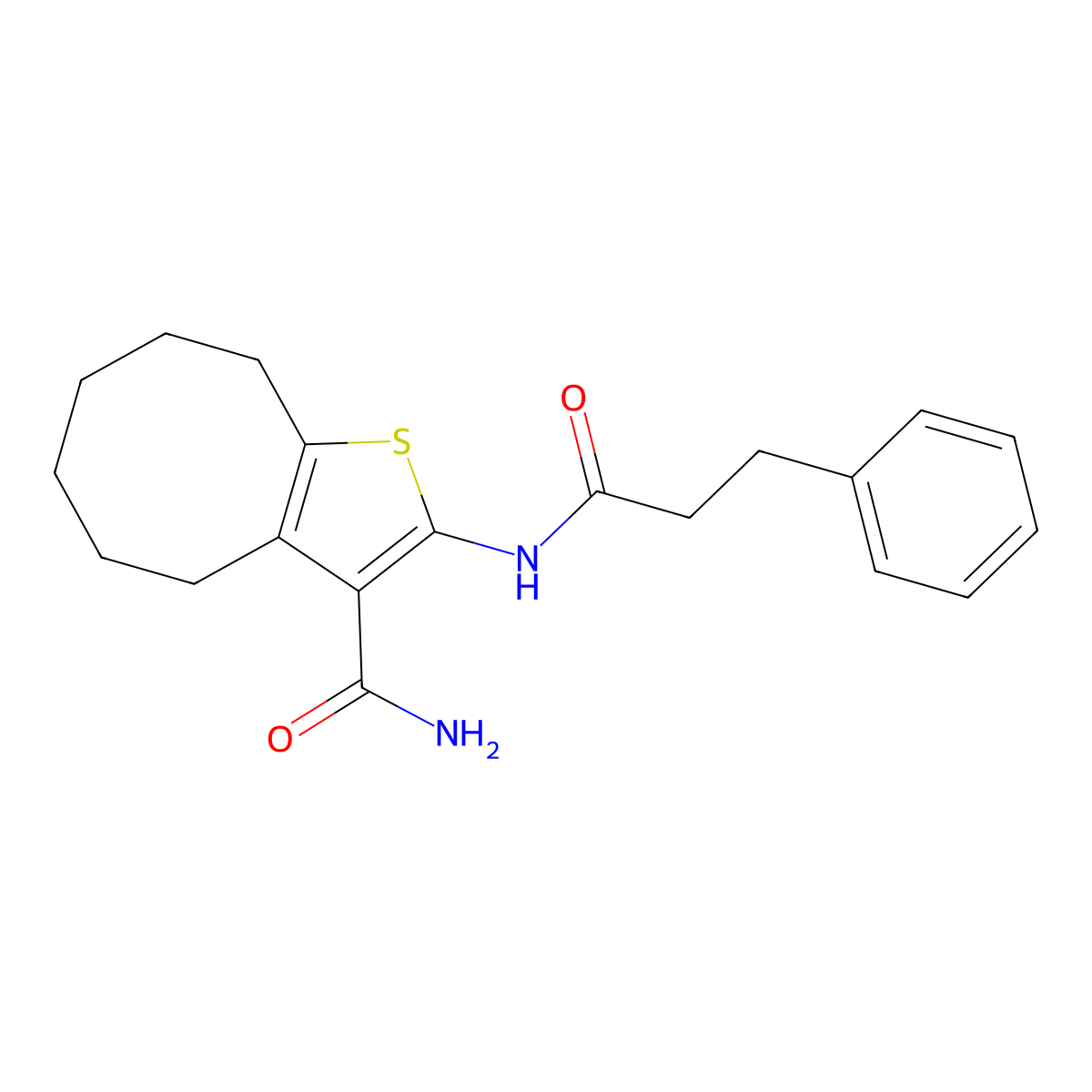 2-(3-Phenylpropanoylamino)-4,5,6,7,8,9-hexahydrocycloocta[b]thiophene-3-carboxamide molecular structure, CAS 329221-98-9