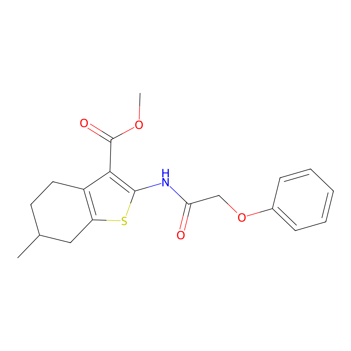 Methyl 6-methyl-2-[(phenoxyacetyl)amino]-4,5,6,7-tetrahydro-1-benzothiophene-3-carboxylate molecular structure, CAS 329222-38-0