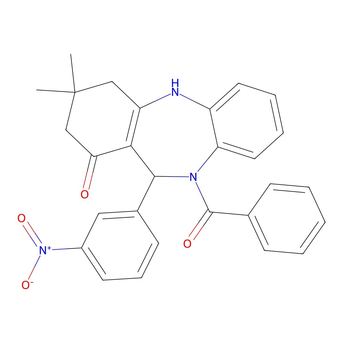 5-Benzoyl-9,9-dimethyl-6-(3-nitrophenyl)-6,8,10,11-tetrahydrobenzo[b][1,4]benzodiazepin-7-one molecular structure, CAS 329222-57-3
