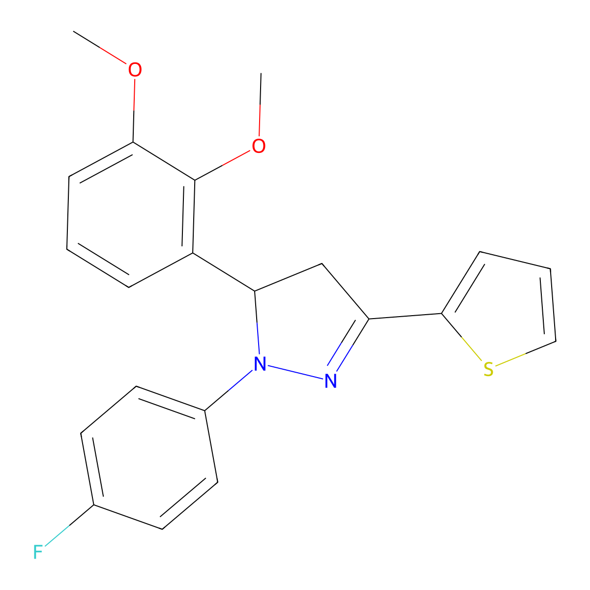 5-(2,3-dimethoxyphenyl)-1-(4-fluorophenyl)-3-(2-thienyl)-4,5-dihydro-1H-pyrazole molecular structure, CAS 329222-64-2