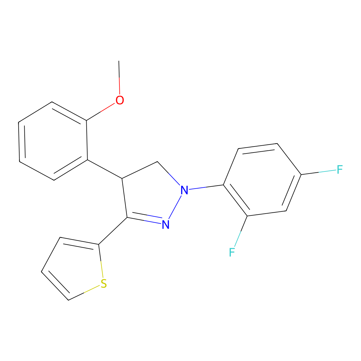 1-(2,4-Difluorophenyl)-4-(2-methoxyphenyl)-3-(2-thienyl)-4,5-dihydro-1H-pyrazole molecular structure, CAS 329222-65-3