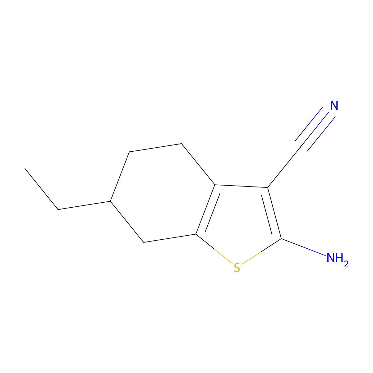 2-Amino-6-ethyl-4,5,6,7-tetrahydro-1-benzothiophene-3-carbonitrile molecular structure, CAS 329222-96-0