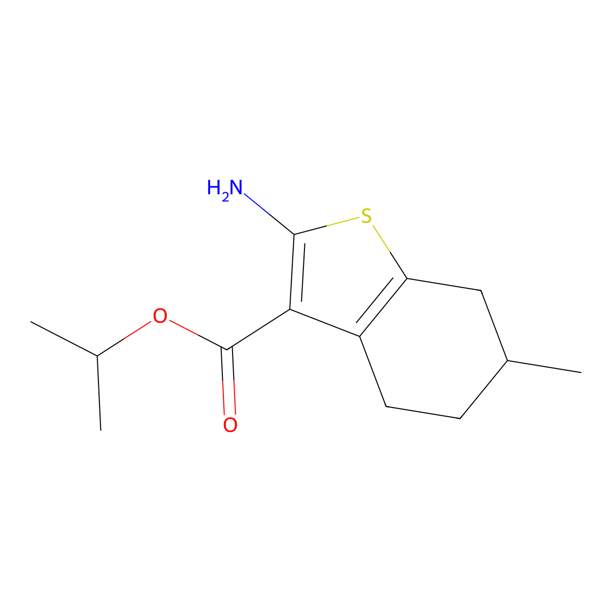 1-Methylethyl 2-amino-4,5,6,7-tetrahydro-6-methylbenzo(b)thiophene-3-carboxylate molecular structure, CAS 329222-97-1