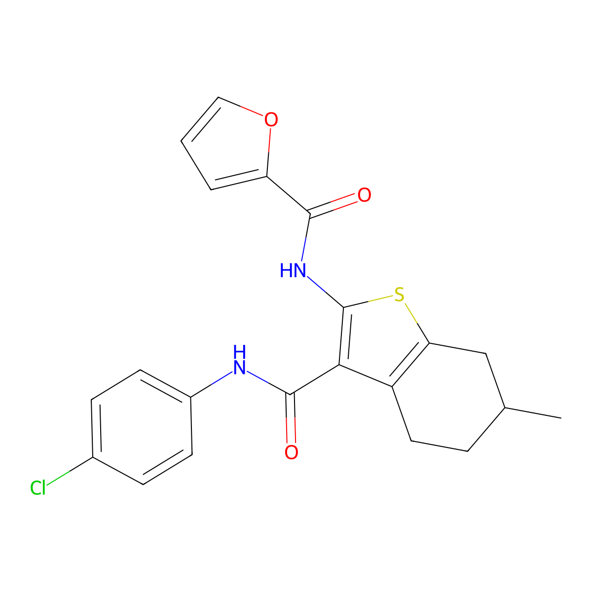 N-[3-[(4-chlorophenyl)carbamoyl]-6-methyl-4,5,6,7-tetrahydro-1-benzothiophen-2-yl]furan-2-carboxamide molecular structure, CAS 329223-05-4