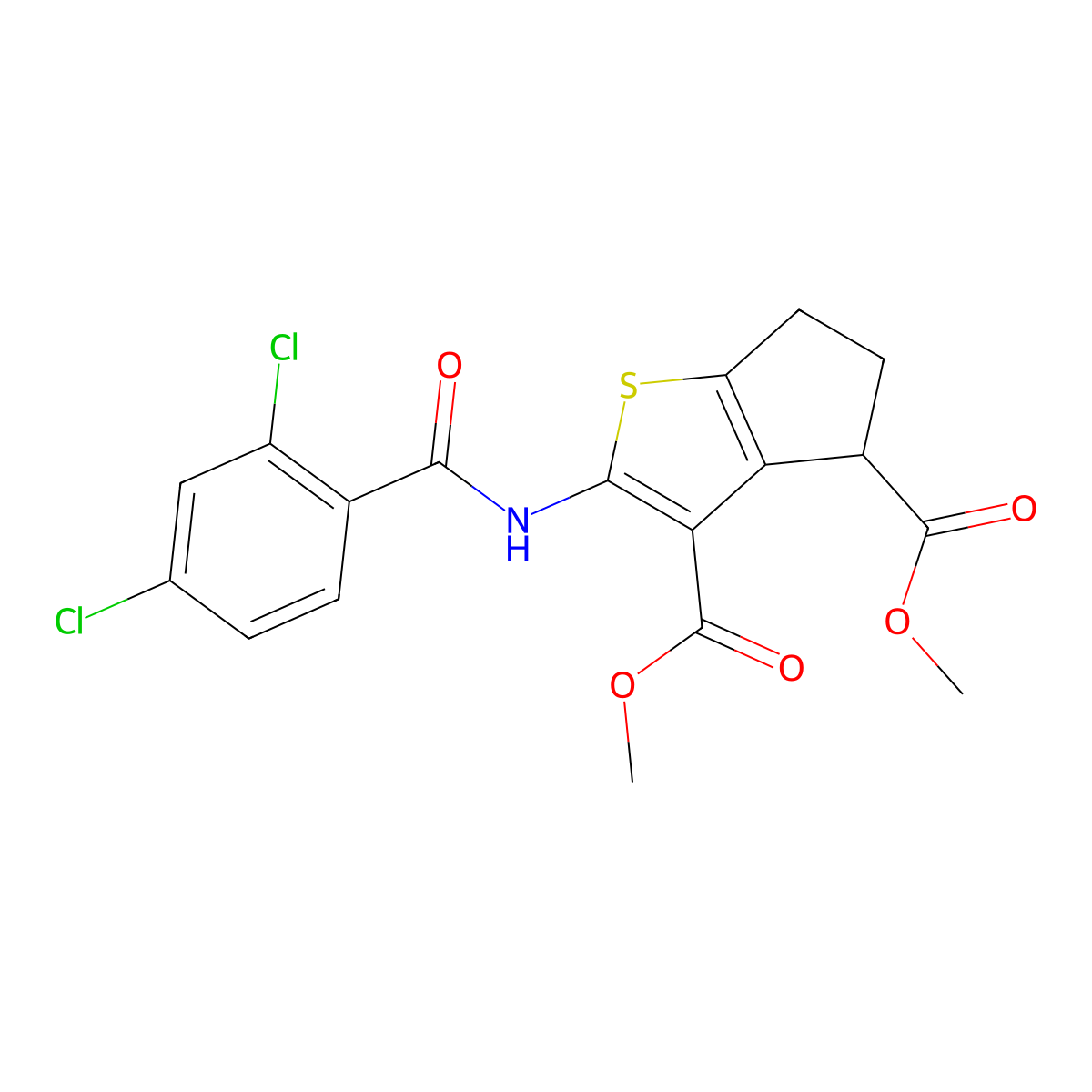 dimethyl 2-[(2,4-dichlorobenzoyl)amino]-5,6-dihydro-4H-cyclopenta[b]thiophene-3,4-dicarboxylate molecular structure, CAS 329223-84-9
