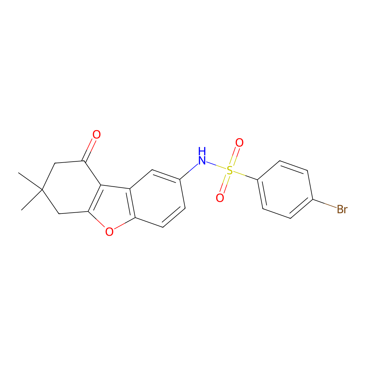 4-bromo-N-(7,7-dimethyl-9-oxo-6,8-dihydrodibenzofuran-2-yl)benzenesulfonamide molecular structure, CAS 329224-14-8
