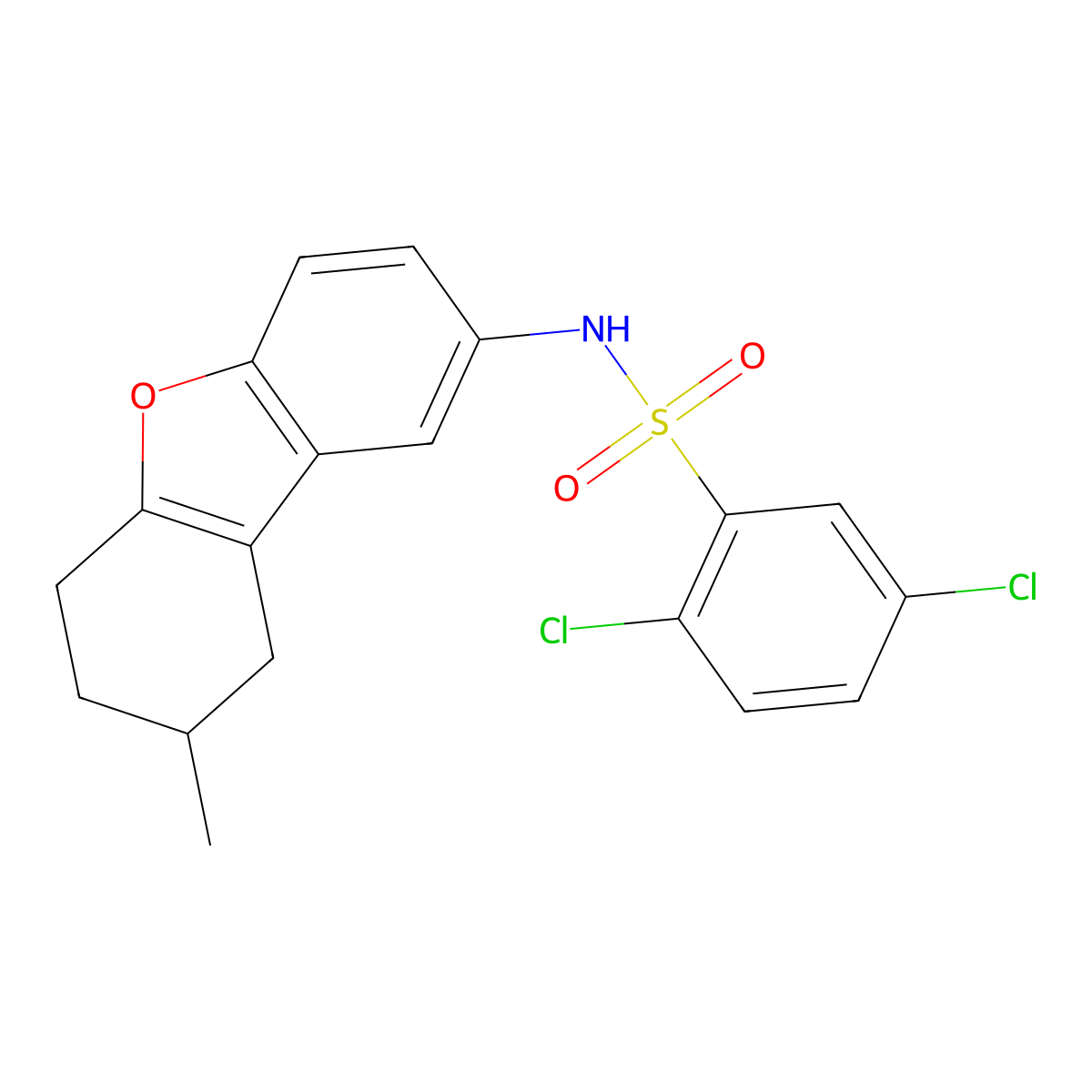 2,5-dichloro-N-(8-methyl-6,7,8,9-tetrahydrodibenzofuran-2-yl)benzenesulfonamide molecular structure, CAS 329224-17-1