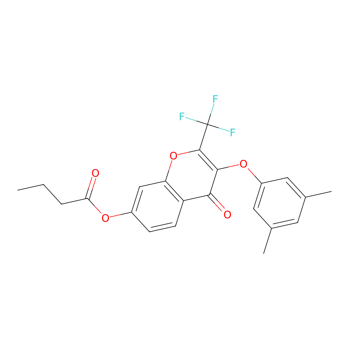 3-(3,5-dimethylphenoxy)-4-oxo-2-(trifluoromethyl)-4H-chromen-7-yl butyrate molecular structure, CAS 329224-89-7