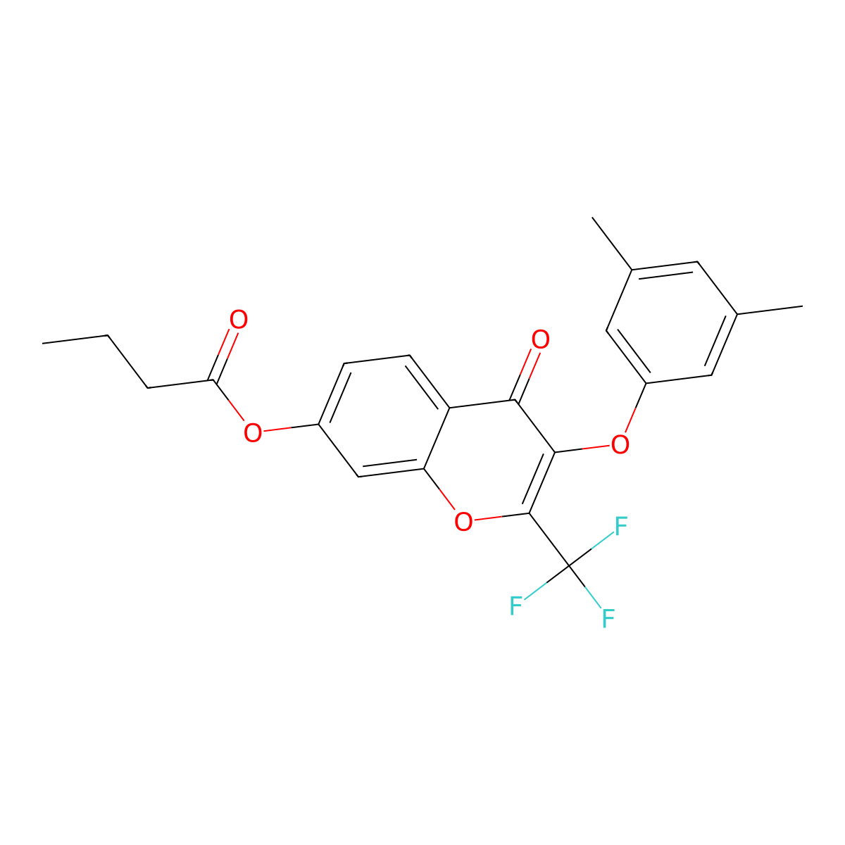 3-(3,5-dimethylphenoxy)-4-oxo-2-(trifluoromethyl)-4H-chromen-7-yl butyrate molecular structure, CAS 329224-89-7