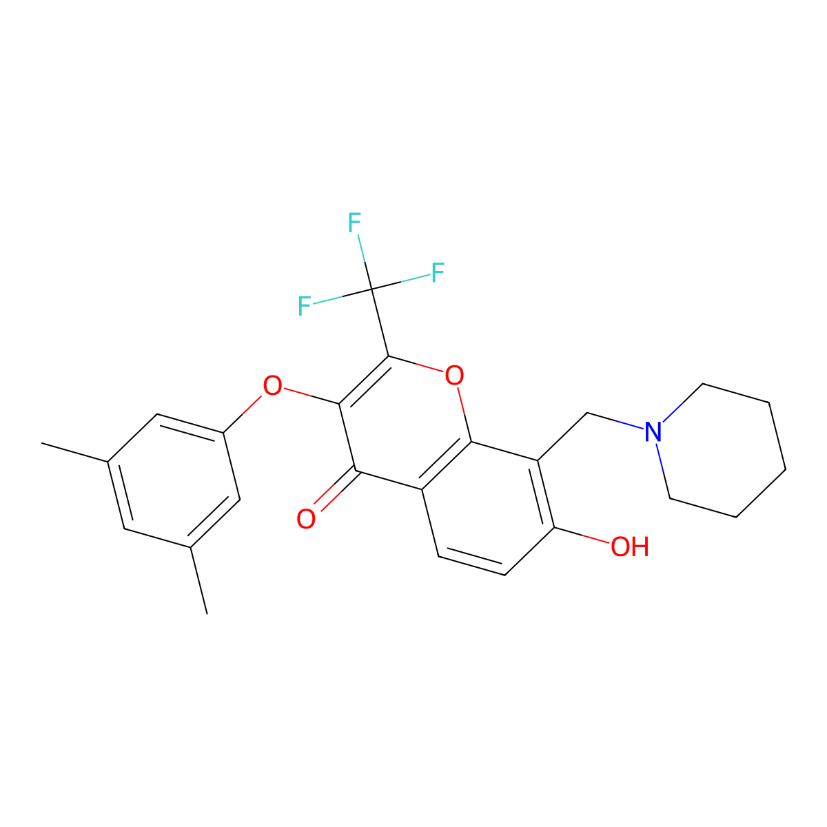 3-(3,5-dimethylphenoxy)-7-hydroxy-8-(1-piperidinylmethyl)-2-(trifluoromethyl)-4H-chromen-4-one molecular structure, CAS 329224-91-1