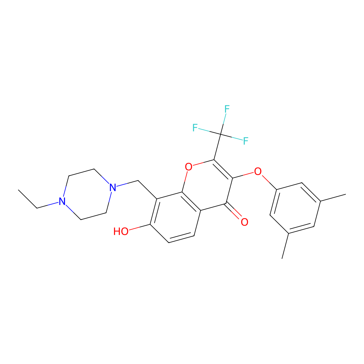 3-(3,5-Dimethylphenoxy)-8-[(4-ethylpiperazin-1-yl)methyl]-7-hydroxy-2-(trifluoromethyl)chromen-4-one molecular structure, CAS 329224-94-4
