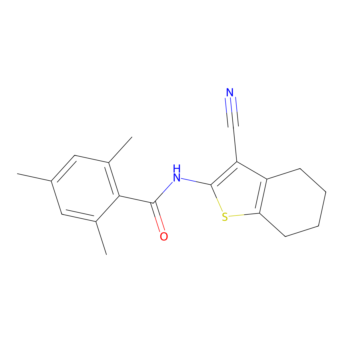 N-(3-cyano-4,5,6,7-tetrahydro-1-benzothiophen-2-yl)-2,4,6-trimethylbenzamide molecular structure, CAS 329225-06-1