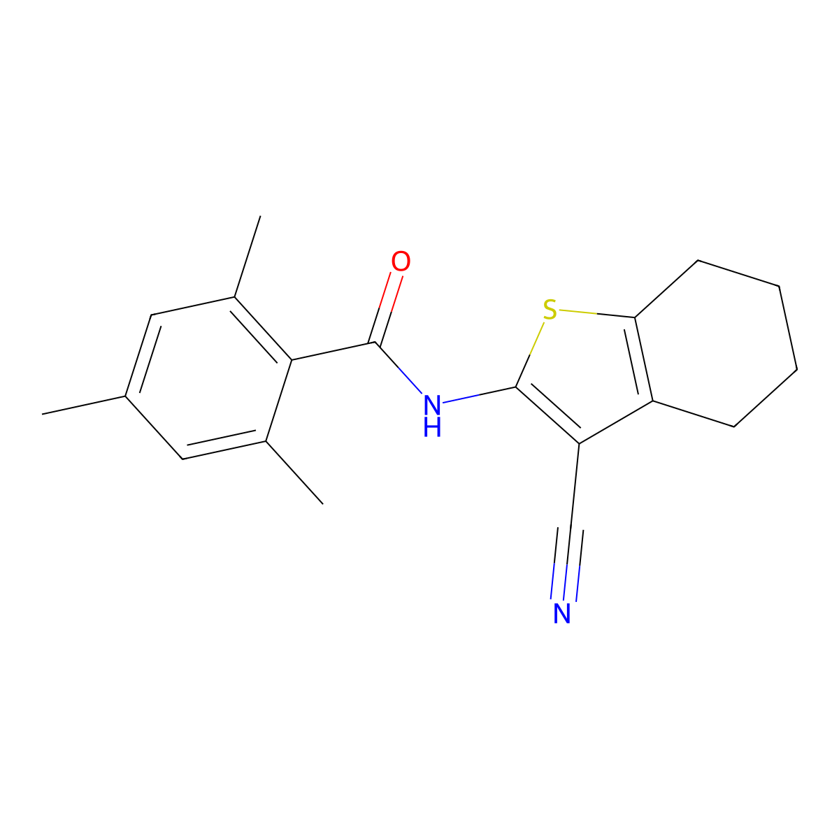 N-(3-cyano-4,5,6,7-tetrahydro-1-benzothiophen-2-yl)-2,4,6-trimethylbenzamide molecular structure, CAS 329225-06-1