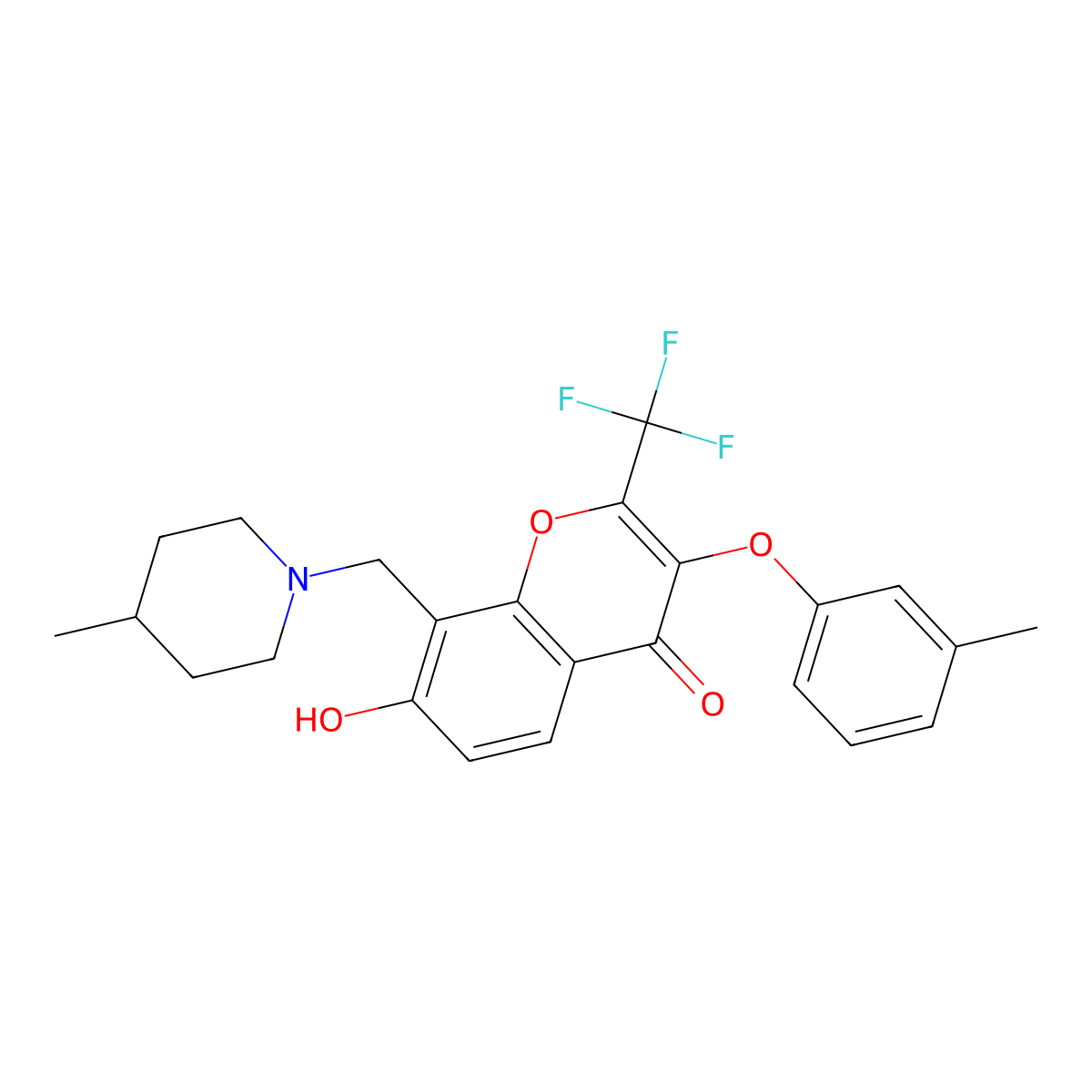 7-hydroxy-3-(3-methylphenoxy)-8-[(4-methylpiperidin-1-yl)methyl]-2-(trifluoromethyl)-4H-chromen-4-one molecular structure, CAS 329225-42-5