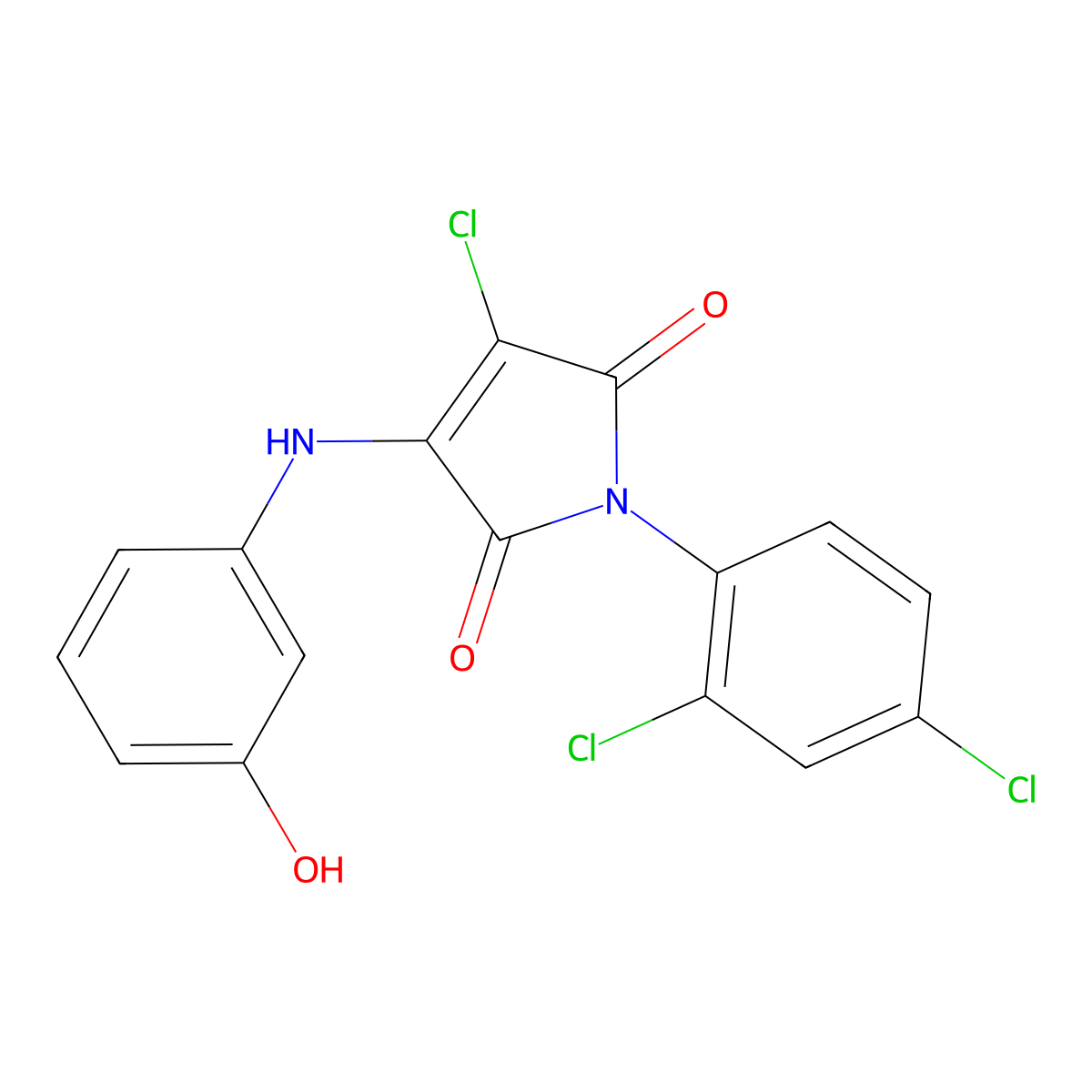 3-chloro-1-(2,4-dichlorophenyl)-4-((3-hydroxyphenyl)amino)-1H-pyrrole-2,5-dione molecular structure, CAS 329226-23-5