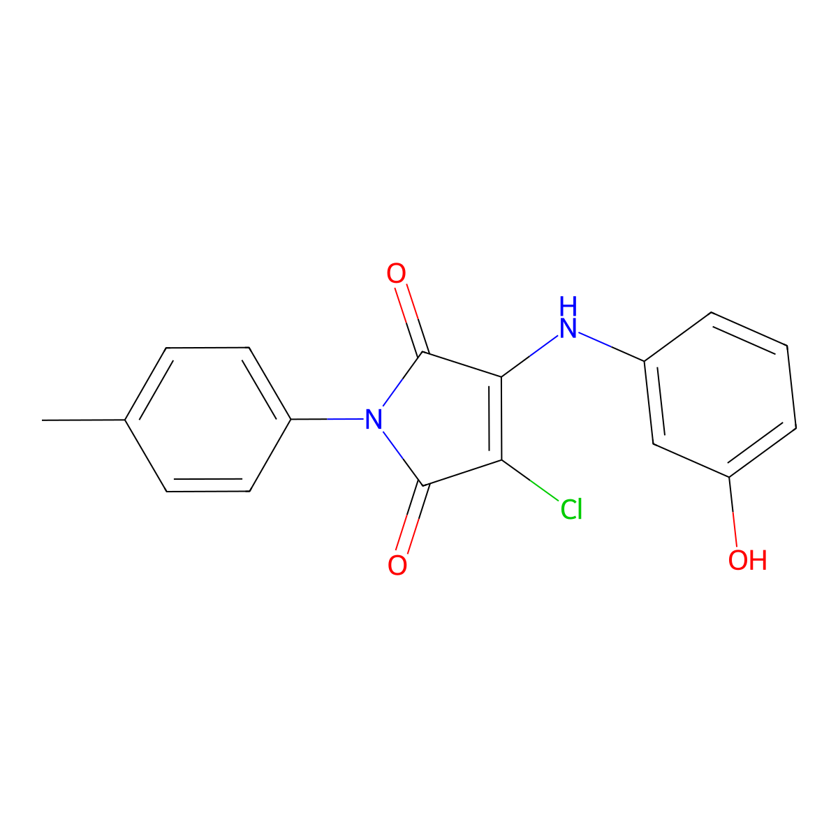 3-Chloro-4-(3-hydroxyanilino)-1-(4-methylphenyl)pyrrole-2,5-dione molecular structure, CAS 329226-25-7