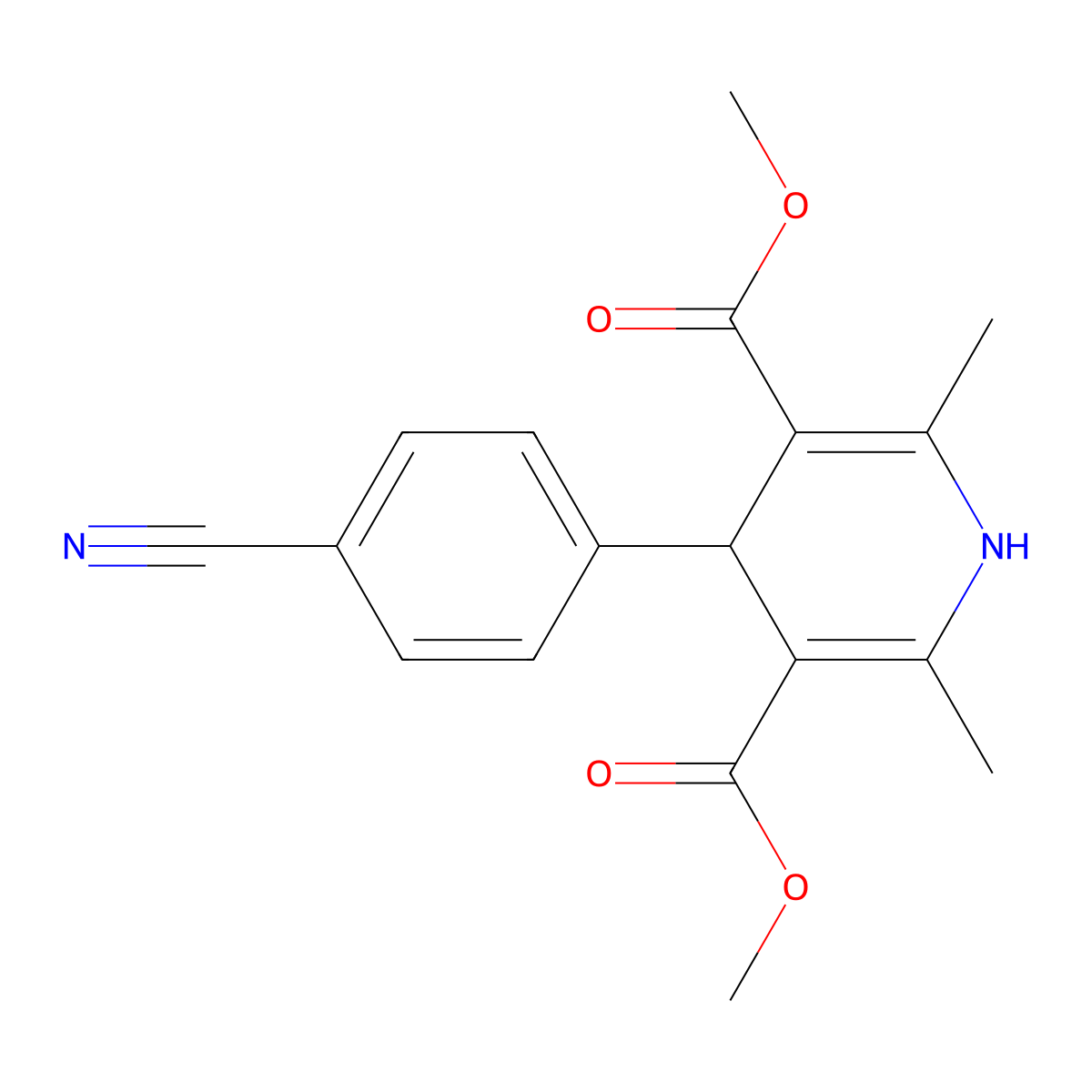 Dimethyl 4-(4-cyanophenyl)-2,6-dimethyl-1,4-dihydropyridine-3,5-dicarboxylate molecular structure, CAS 32927-12-1