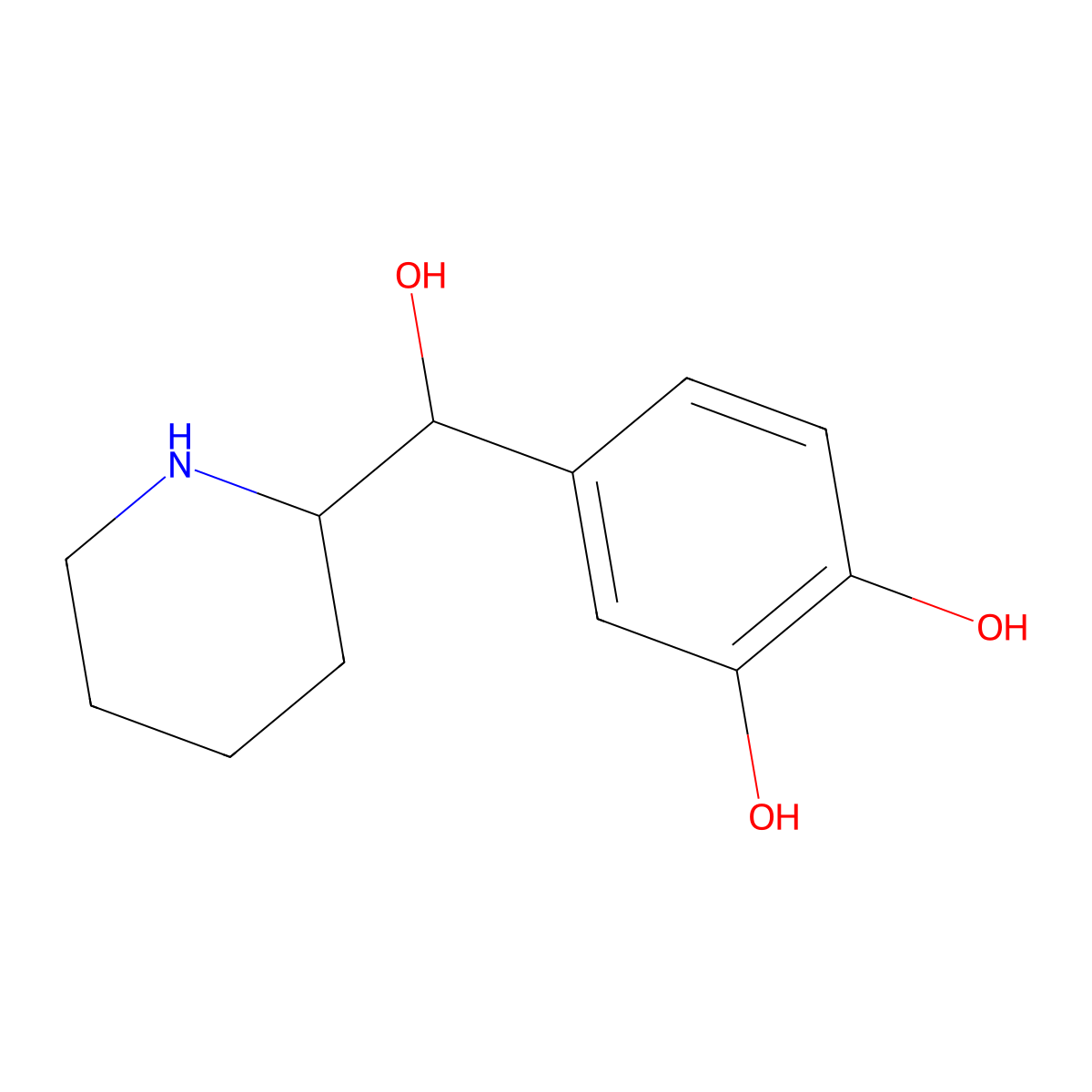 (3,4-Dihydroxyphenyl)(piperid-2-yl)methanol molecular structure, CAS 32953-89-2